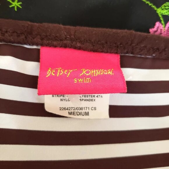 Vintage Betsey Johnson Bikini Pink 3D Rose Brown Hearts Fabric Swimsuit Size L M - Picture 13 of 14
